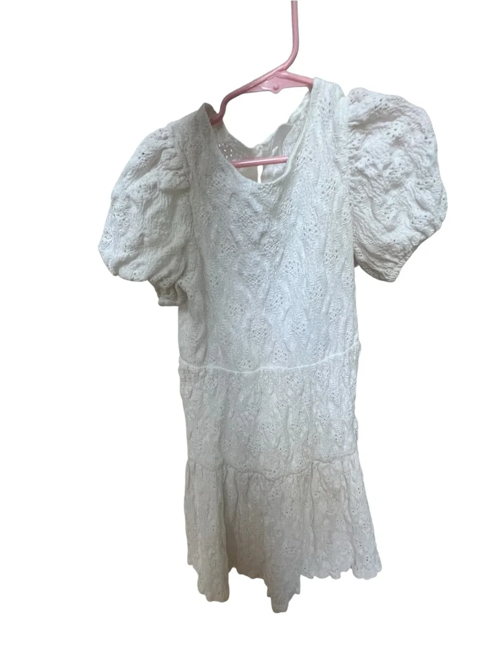 Zara White Eyelet Puff Sleeve Tiered Mini Dress. Size 9.